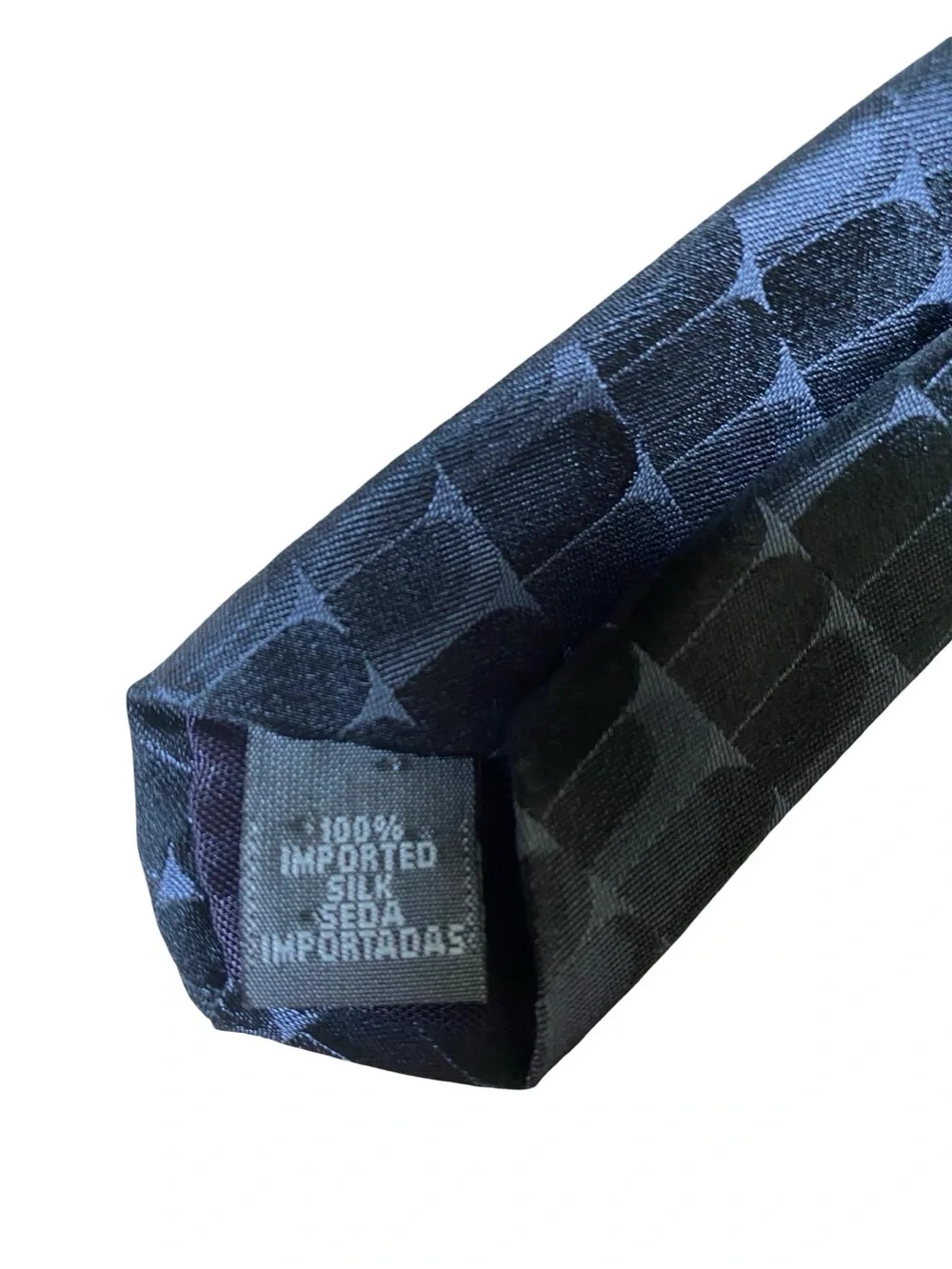 Bugatti Men’s Italian Silk Necktie Blue Geometric Arch Scale Pattern Vintage